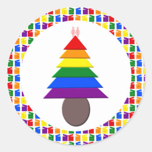 Lesbians Regenboogkerstboom en Cadeaus Ronde Sticker