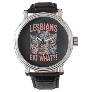 Lesbiennes Eten Wat Grappige Kat Lesbienne LGBTQ T Horloge