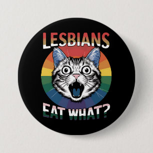 Lesbiennes eten wat kat humor LGBTQ Pride vlag Ronde Button 7,6 Cm