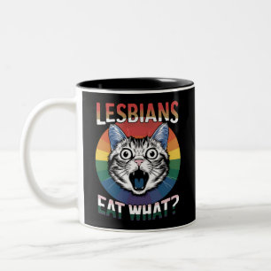 Lesbiennes eten wat kat humor LGBTQ Pride vlag Tweekleurige Koffiemok