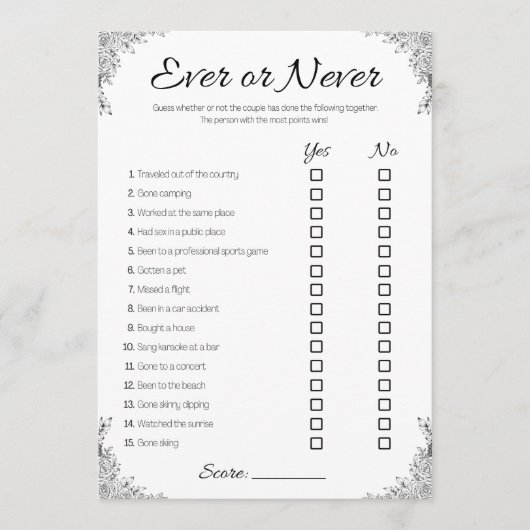 Lesbisch Bruiloft Douche Spel, Paar Ooit of Nooit Kaart (Voorkant)
