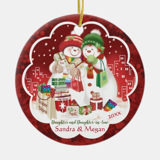 Lesbisch, dochter, rechtshandig, sneeuwvrouwen, keramisch ornament (Voorkant)