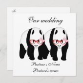 Lesbisch, Panda's huwelijksuitnodiging Kaart (Voorkant / Achterkant)