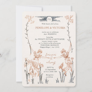 Lesbisch vintage bloem bruiloft uitnodiging