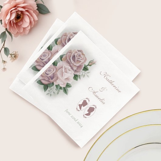 Lesbische bruiden Regency Roze Rozen Servet
