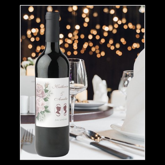 Lesbische bruiden Regency Roze Rozen Wijn Etiket