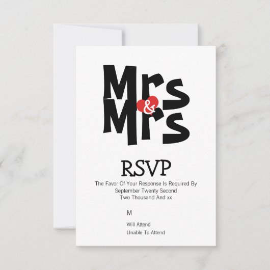 Lesbische bruiloft RSVP Bold Mrs en Mrs gepersonal (Voorkant)