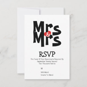 Lesbische bruiloft RSVP Bold Mrs en Mrs gepersonal Kaartje