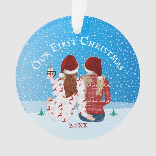 Lesbische echtpaar Mrs. & Mrs. eerste kerstfeest P Ornament (voorkant)