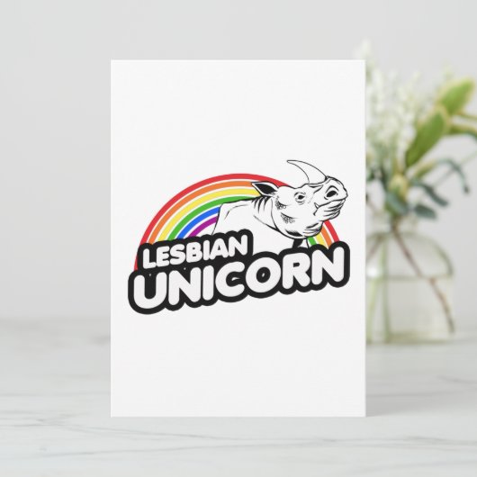 Lesbische Eenhoorn Rainbow Feestdagenkaart (Staand voorkant)