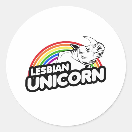Lesbische Eenhoorn Rainbow Ronde Sticker (Voorkant)
