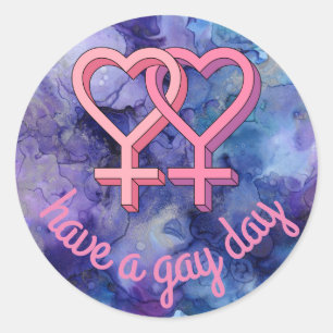 Lesbische harten roze paarse waterverf Custom Ronde Sticker