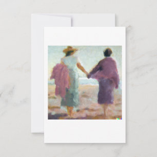 Lesbische jubileumkaart Twee vrouwen op het strand Bedankkaart