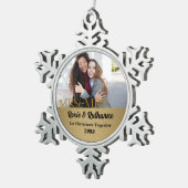 Lesbische paren 1e kerstgoudfoto tin sneeuwvlok ornament (Rechts)