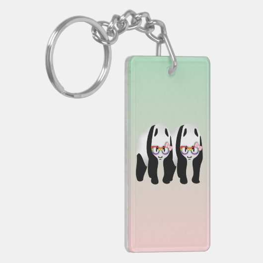 Lesbische Pride Panda's Dragen Regenboogbril Sleutelhanger (Voorkant Links)