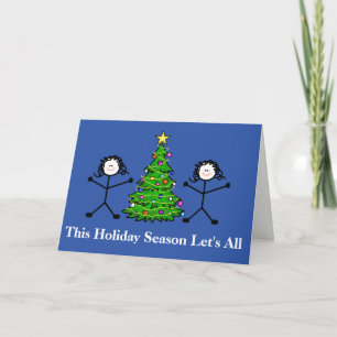 Lesbische Stick Paar Kerst Kaart met Boom