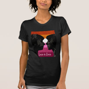 Lesbische Vlag met Twee Vrouw Silhouetten T-shirt