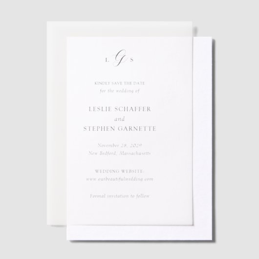 Leslie Monogram Elegante bruiloft Save the Date Vellum Uitnodigingen (Offset)