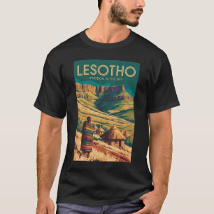 Lesotho Drakensberg Illustratie Reis Kunst Retro T-shirt