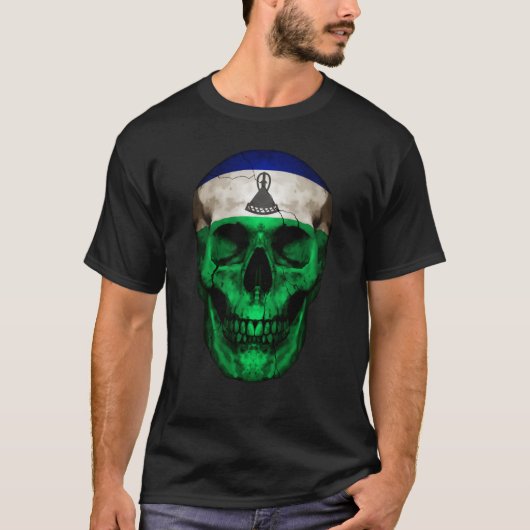 Lesotho Flag Skull Basotho Roots Proud Patriotic T-shirt (Voorkant)