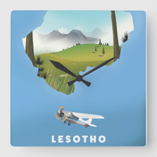 Lesotho Zuid-Afrika Ski poster Vierkante Klok (Voorkant)