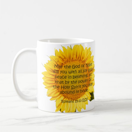 L'espoir fleurit : Romains 15:13 Tournesol Mug (Gauche)