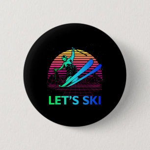 Let Is Ski Kleurrijke jaren 90 jaren 80 Skiwinter Ronde Button 5,7 Cm