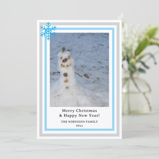 Let It Snow Blue Gray Snowflakes INSERT PHOTO Feestdagenkaart (Staand voorkant)