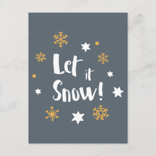 "Let it Snow!" Calligraphy Christmas Modern Gray Feestdagenkaart