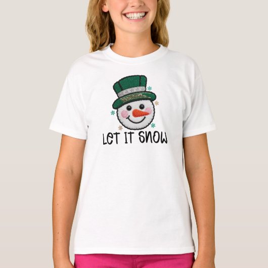 Let It Snow, Faux Crochet Snowman T-shirt (Voorkant)