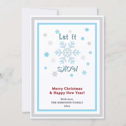Let It Snow Gray Blue Snowflakes Red INSERT PHOTO Feestdagenkaart (Voorkant)