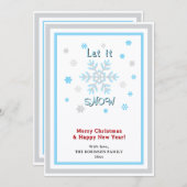 Let It Snow Gray Blue Snowflakes Red INSERT PHOTO Feestdagenkaart (Voorkant / Achterkant)