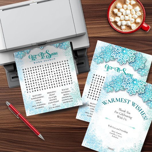 Let it Snow-Iridescent Blue Printable Word Search Feestdagenkaart
