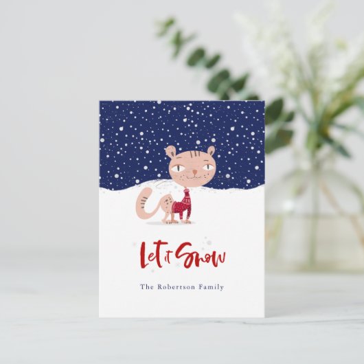 Let It Snow - Schattigee kat in wintertrui Briefkaart (Staand voorkant)