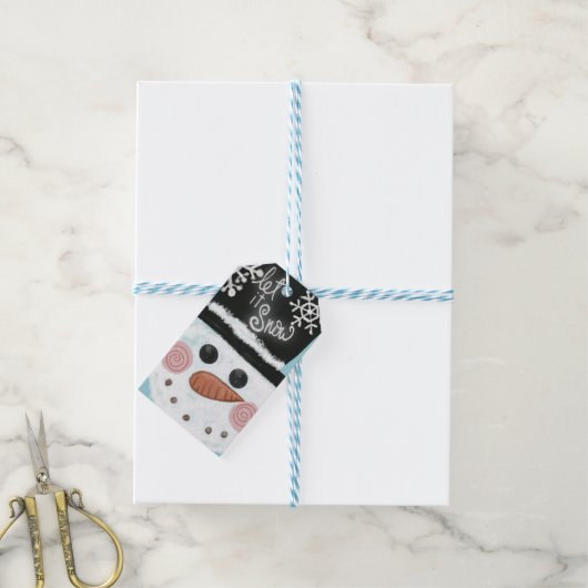 ‘Let it Snow’ sneeuwman met hoge hoed Cadeaulabel (Met Touw)