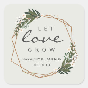 Let Love Grow Boho Geometric Gold Wedding Vierkante Sticker