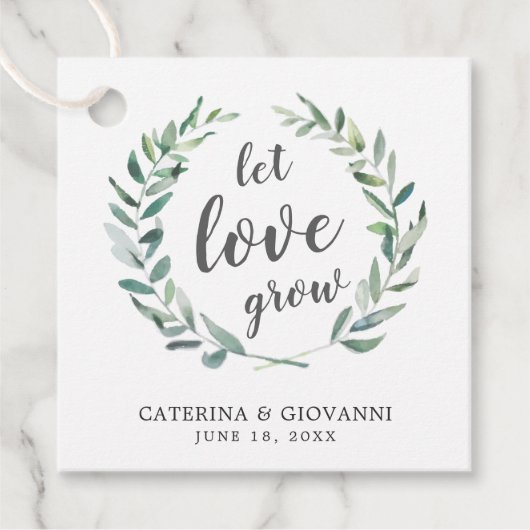 Let Love Grow Greenery Wreath Rustic Wedding Bedankjes Labels (Voorkant)