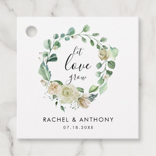 Let Love Grow Hand lettering White Rose Wreate Bedankjes Labels (Voorkant)