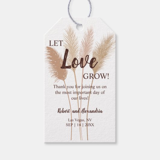 Let Love Grow Pampas Grass Wedding Favor Cadeaulabel (Voorkant)