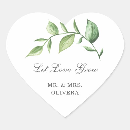 Let Love Grow Rustic Greenery Wedding Favor Hart Sticker (Voorkant)