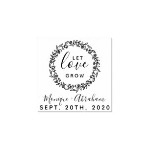 Let Love Grow   Rustieke botanische krans bruiloft Rubberstempel