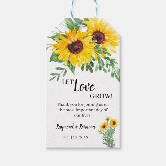 Let Love Grow Sunflower Greenery Wedding Favor Cadeaulabel (Voorkant)