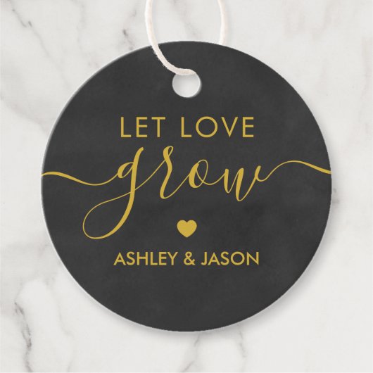Let Love Grow, Wedding Gift Label, Chalkboard Gold Bedankjes Labels (Voorkant)