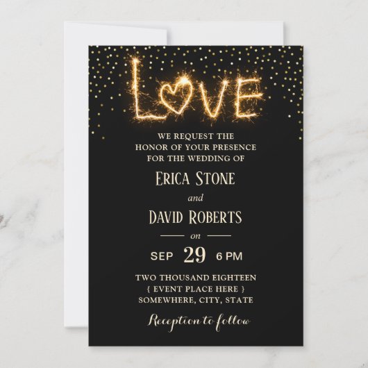 Let Love Sparkle Gold Confetti Modern Wedding Kaart (Voorkant)
