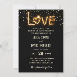 Let Love Sparkle Gold Confetti Modern Wedding Kaart