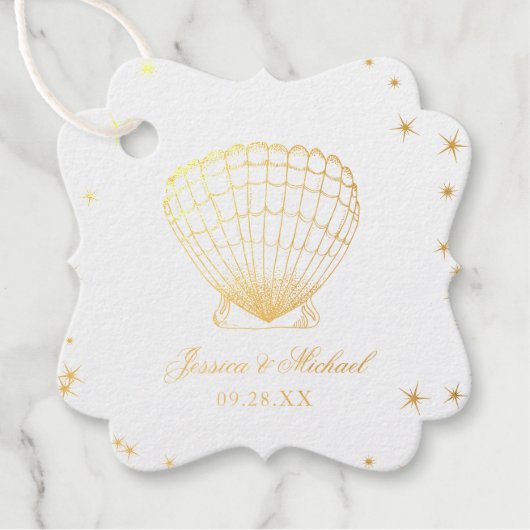 Let Love Sparkle Gold Seashell Beach Wedding Bedankjes Labels (Voorkant)