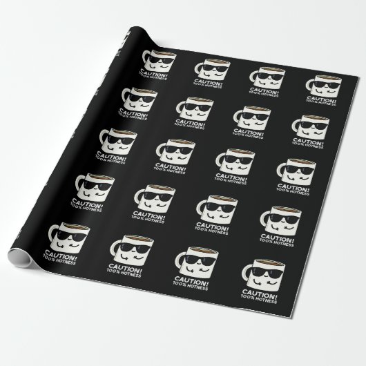 Let op 100% Hotness Funny Coffee Pun Dark BG Cadeaupapier (Uitgerold)