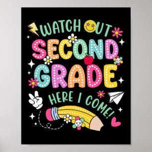 Let op 2e klas hier kom ik terug naar school poster