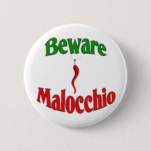 Let op de malocchio (boze oog) ronde button 5,7 cm (Voorkant)