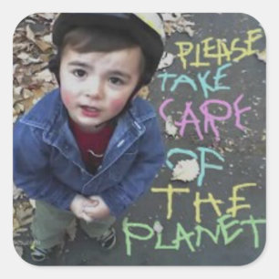 Let op de planeet vierkante sticker